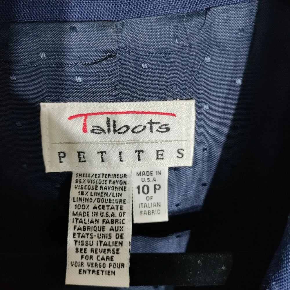 Talbots Petites Navy‎ Blue Double Breasted Linen Blend Blazer Jacket Size 10P